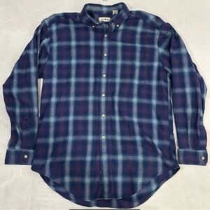 L.L. Bean Men's Navy and Burgundy Plaid Shirt
